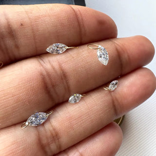 14k Gold Drilled Lab Grown Marquise Cut Diamond Connectors Loose Floating Diamond Jewelry VVS/EF 3mm To 9mm Drilled CVD