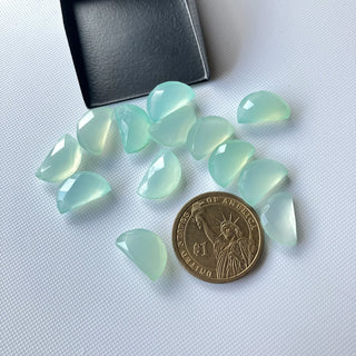 6 Pieces 16x10mm Aqua Blue Chalcedony Moon Shaped Both Side Faceted Gemstone, Aqua Chalcedony Loose Stones For Jewelry, BB213