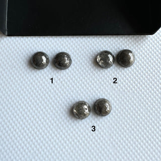 4.7mm to 5mm Matched Pair Grey/Black Color Round Shaped Salt And Pepper Flat Back Smooth Cabochon Diamond Loose, Mine Diamond Ring, DDS806