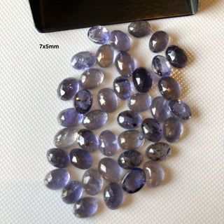 Oval Shaped Faceted Natural Blue Iolite Rose Cut Loose, 7x5mm/8x6mm/9x7mm/10x8mm/11x9mm Blue Iolite Rose Cut Flat Back Cabochon, GDS1920/9