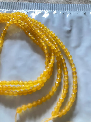 3mm Natural Yellow Chalcedony Faceted Round Rondelles Beads, Excellent Uniform Cut, Yellow Chalcedony Round Beads, 12 Inch Strand, GDS1468