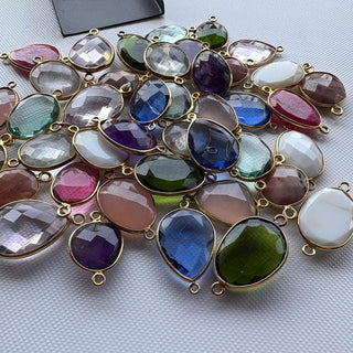 5 Pieces 13mm to 15mm Multi Gemstone Rose Cut Cabochon Connectors, 925 Silver Gold Vermeil Connectors, Double Bail Bezel Connectors, GDS1616/1
