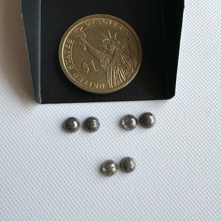 4.7mm to 5mm Matched Pair Grey/Black Color Round Shaped Salt And Pepper Flat Back Smooth Cabochon Diamond Loose, Mine Diamond Ring, DDS806