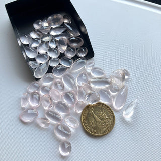 10 Pieces 9mm To 24mm Each Natural Rose Quartz Mixed Shaped Oval Pear Faceted Loose Gemstones For Making Jewelry, Pink Quartz, GDS2274/13