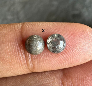 4.7mm to 5mm Matched Pair Grey/Black Color Round Shaped Salt And Pepper Flat Back Smooth Cabochon Diamond Loose, Mine Diamond Ring, DDS806