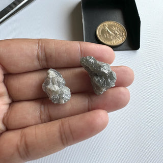 OOAK 20.02CTW/22mm & 13.70CTW/19.7mm Natural Black/Grey Raw Rough Diamond Loose, Natural High Lustre Rough Mined Diamonds, DDS810/1-2