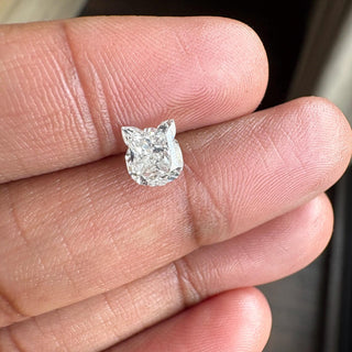 1.00CTW/6mm Approx Lab Grown Diamond Carved Cat, Clear White F/VS1 Lab Grown Diamond, Pet Lover Diamond Jewelry, LG58