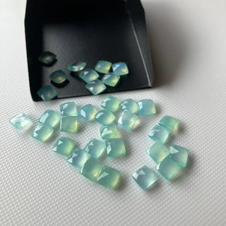 11 Pieces 5mm Aqua Blue Chalcedony Square Shaped Faceted Rose Cut Loose Cabochons, Aqua Chalcedony Flat Back Faceted Cabochon Square, CL98