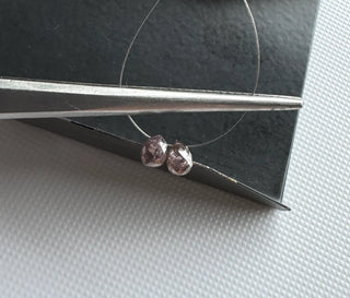 2 Pieces 4mm Pink Purple Diamond Briolette Beads, Natural Faceted Pink Diamond Drops, Matched Pair Tear Drop Diamond Beads, DDS800/1