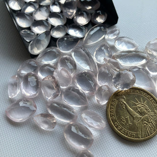 10 Pieces 9mm To 24mm Each Natural Rose Quartz Mixed Shaped Oval Pear Faceted Loose Gemstones For Making Jewelry, Pink Quartz, GDS2274/13