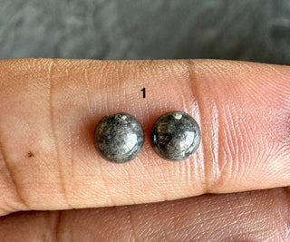 4.7mm to 5mm Matched Pair Grey/Black Color Round Shaped Salt And Pepper Flat Back Smooth Cabochon Diamond Loose, Mine Diamond Ring, DDS806