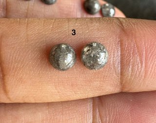 4.7mm to 5mm Matched Pair Grey/Black Color Round Shaped Salt And Pepper Flat Back Smooth Cabochon Diamond Loose, Mine Diamond Ring, DDS806