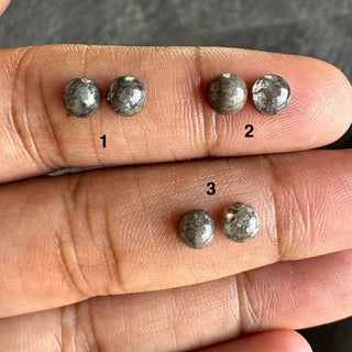 4.7mm to 5mm Matched Pair Grey/Black Color Round Shaped Salt And Pepper Flat Back Smooth Cabochon Diamond Loose, Mine Diamond Ring, DDS806