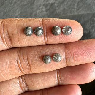 4.7mm to 5mm Matched Pair Grey/Black Color Round Shaped Salt And Pepper Flat Back Smooth Cabochon Diamond Loose, Mine Diamond Ring, DDS806