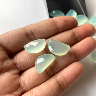 6 Pieces 16x10mm Aqua Blue Chalcedony Moon Shaped Both Side Faceted Gemstone, Aqua Chalcedony Loose Stones For Jewelry, BB213