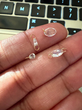 1Pc 6x4mm Lab Grown Oval Rose Cut Diamond Connectors Loose Floating Diamond Jewelry, Drilled/Undrilled/14k Gold Charms Oval Shaped CVD, LG91