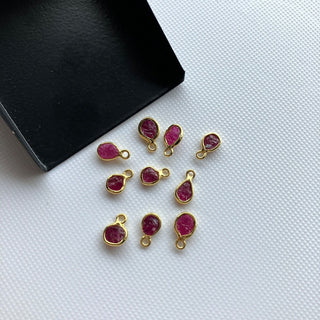 10 Pieces Raw Ruby Sterling Silver Jewelry Connector, Rough Ruby Vermeil Gold Connectors, Bezel Gemstone Connector Charms SKU-5427/1