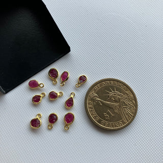 10 Pieces Raw Ruby Sterling Silver Jewelry Connector, Rough Ruby Vermeil Gold Connectors, Bezel Gemstone Connector Charms SKU-5427/1