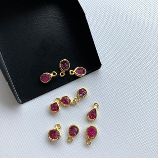 10 Pieces Raw Ruby Sterling Silver Jewelry Connector, Rough Ruby Vermeil Gold Connectors, Bezel Gemstone Connector Charms SKU-5427/1