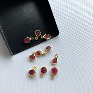 10 Pieces Raw Ruby Sterling Silver Jewelry Connector, Rough Ruby Vermeil Gold Connectors, Bezel Gemstone Connector Charms SKU-5427/1