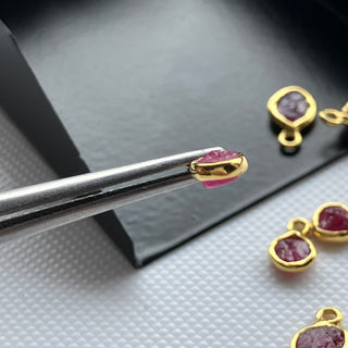 10 Pieces Raw Ruby Sterling Silver Jewelry Connector, Rough Ruby Vermeil Gold Connectors, Bezel Gemstone Connector Charms SKU-5427/1