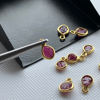 10 Pieces Raw Ruby Sterling Silver Jewelry Connector, Rough Ruby Vermeil Gold Connectors, Bezel Gemstone Connector Charms SKU-5427/1