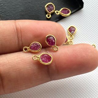 10 Pieces Raw Ruby Sterling Silver Jewelry Connector, Rough Ruby Vermeil Gold Connectors, Bezel Gemstone Connector Charms SKU-5427/1