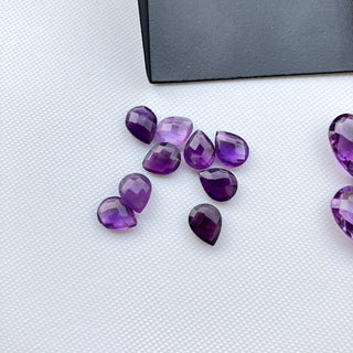 4 Pieces 9x7mm/15x10mm Natural Amethyst Pear Shaped Both Side Checkered cut Faceted Loose Gemstones BB374