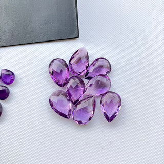 4 Pieces 9x7mm/15x10mm Natural Amethyst Pear Shaped Both Side Checkered cut Faceted Loose Gemstones BB374