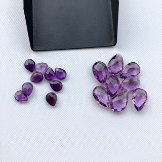 4 Pieces 9x7mm/15x10mm Natural Amethyst Pear Shaped Both Side Checkered cut Faceted Loose Gemstones BB374