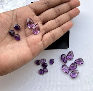 4 Pieces 9x7mm/15x10mm Natural Amethyst Pear Shaped Both Side Checkered cut Faceted Loose Gemstones BB374