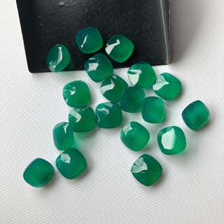 6 Pieces 10x10mm Natural Green Onyx Cushion Shaped Faceted Loose Gemstones, Faceted Cushion Green Onyx For Jewelry, BB231