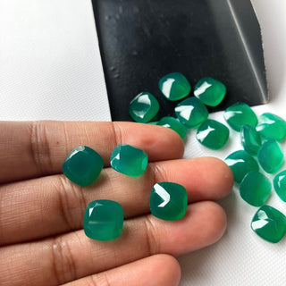 6 Pieces 10x10mm Natural Green Onyx Cushion Shaped Faceted Loose Gemstones, Faceted Cushion Green Onyx For Jewelry, BB231