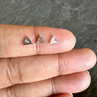 3 Pieces 4x4mm/0.60CTW Clear Grey/White Ombre Triangle Shaped Faceted Salt And Pepper Rose Cut Diamond Loose Cabochon, DDS812/6