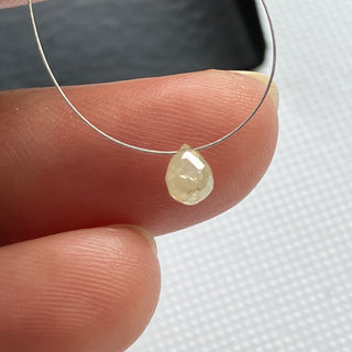 1 Piece 0.36CTW/4.3mm White Yellow Diamond Briolette Beads, Faceted Teardrop Shaped Diamond Beads, DDS776/20