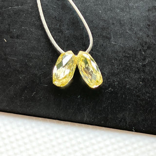 2 Pieces 0.82CTW/5.7mm/5.8mm Clear Yellow Diamond Briolette Beads, Matched Pair Faceted Teardrop Shaped Diamond Beads, DDS776/27