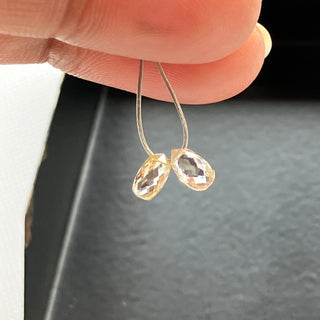 2 Pieces 0.70CTW/5.4mm Clear Yellow/White Diamond Briolette Beads, Matched Pair Faceted Teardrop Shaped Diamond Beads, DDS776/28