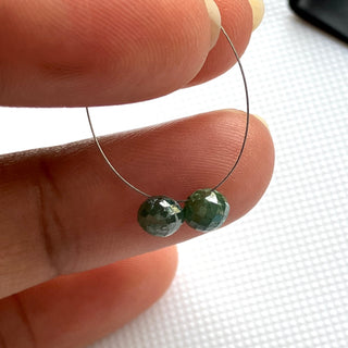 2 Pieces 1.42CTW/4.2mm/4.4mm Green Blue Diamond Briolette Beads, Matched Pair Faceted Onion Shape Diamond Beads, DDS776/31