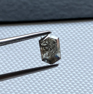 7mm/0.64CTW Clear Grey/Black Long Hexagon Shield Shaped Salt And Pepper Faceted Rose Cut Loose Diamond Cabochon, DDS778/3