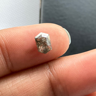 7mm/0.64CTW Clear Grey/Black Long Hexagon Shield Shaped Salt And Pepper Faceted Rose Cut Loose Diamond Cabochon, DDS778/3