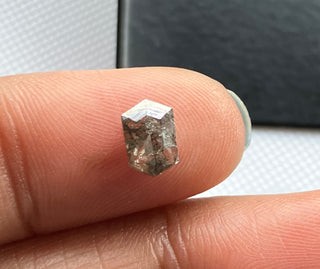 7mm/0.64CTW Clear Grey/Black Long Hexagon Shield Shaped Salt And Pepper Faceted Rose Cut Loose Diamond Cabochon, DDS778/3