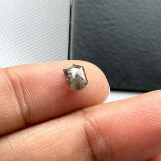 7mm/0.64CTW Clear Grey/Black Long Hexagon Shield Shaped Salt And Pepper Faceted Rose Cut Loose Diamond Cabochon, DDS778/3