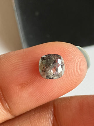 0.67CTW/5.7mm Clear Black Cushion Shaped Salt And Pepper Faceted Rose Cut Diamond Loose, Natural Rose Cut Loose Diamond For Ring, DDS778/5