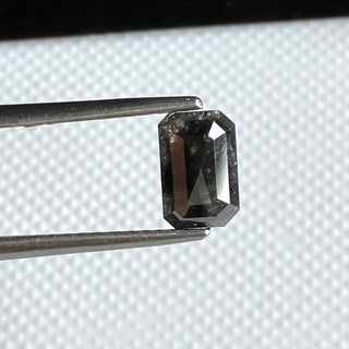 7.1mm/0.91CTW Clear Black Salt And Pepper Emerald Cut Shaped Rose Cut Loose Diamond, Faceted Rose Cut Loose Diamond For Ring, DDS778/7