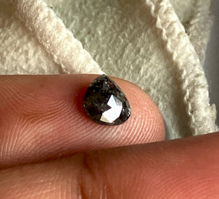 0.57CTW/6.5mm Clear Black Salt And Pepper Pear Shaped Faceted Rose Cut Diamond Loose, Natural Rose Cut Loose Diamond For Ring, DDS778/15