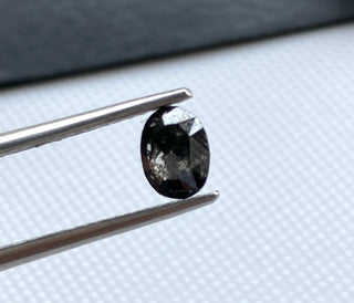 0.51CTW/6.1mm Clear Black Salt And Pepper Oval Shaped Faceted Rose Cut Diamond Loose, Natural Rose Cut Loose Diamond For Ring, DDS778/17
