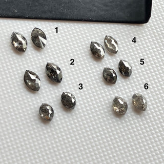 2 Pieces Matched Pair Marquise Shaped Clear Grey/Black Salt And Pepper Rose Cut Diamond Loose For Jewelry, DDS772/1-6