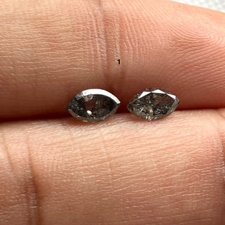 2 Pieces Matched Pair Marquise Shaped Clear Grey/Black Salt And Pepper Rose Cut Diamond Loose For Jewelry, DDS772/1-6