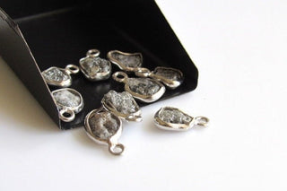 10 Pieces Rough Diamond Connectors, 925 Silver Connectors, Single Loop Gray Raw Diamond Connectors, Uncut Diamond, 7mm Approx. GDBSDC15