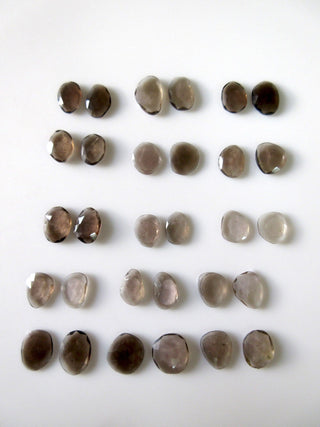 3 Matched Pairs 13mm to 14mm Smoky Quartz Rose Cut Flat Back Faceted Loose Cabochons SKU-RCC1